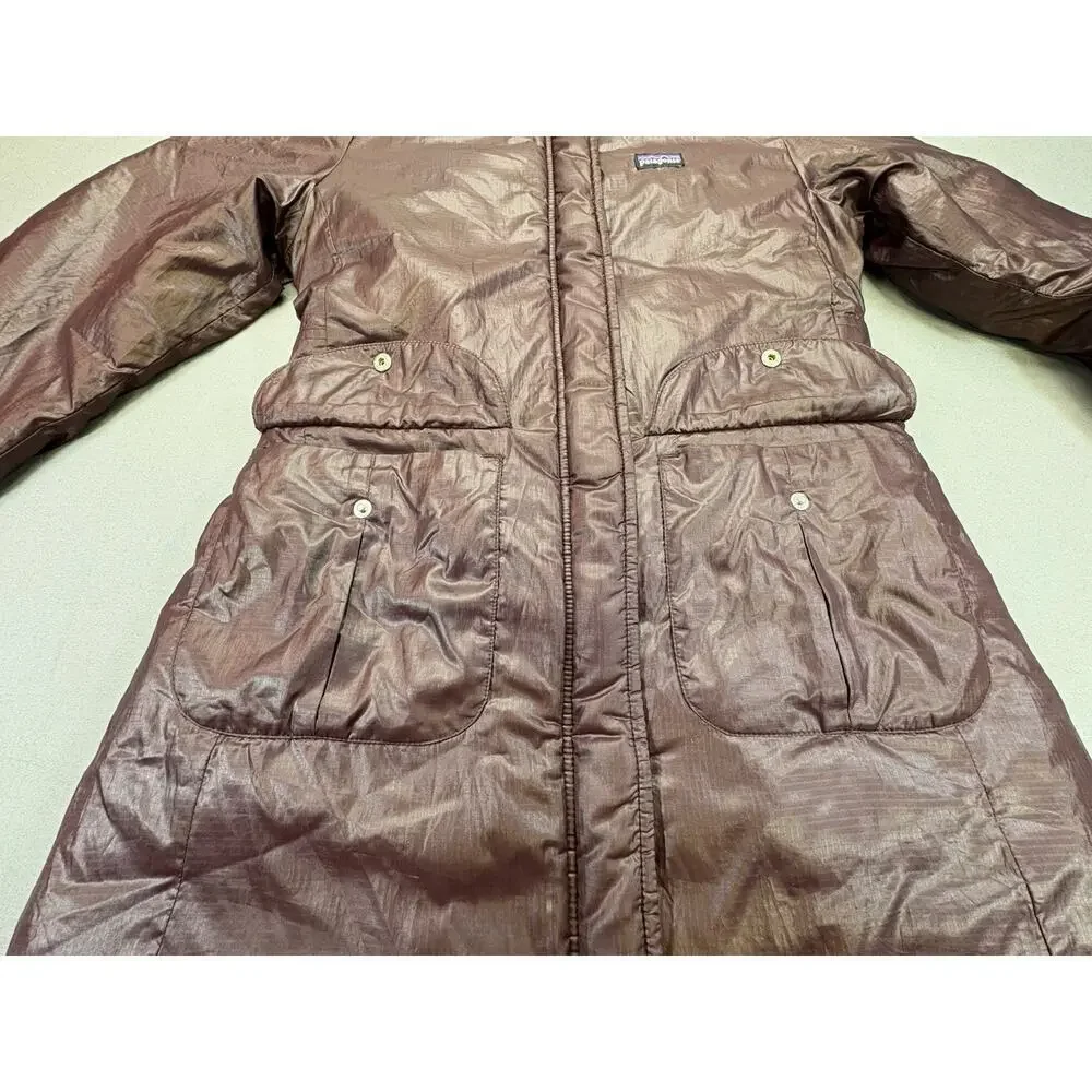 Patagonia Girls Medium 10 Insulated Long Coat Cocoa Parka Full Zip Pockets - Picture 11 of 14